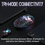 GravaStar Mercury X Pro Neon Graffiti Tri Mode Wireless Gaming Mouse, PAW3950, 32000 DPI, 8K Polling, 49g Ultra Light,  RGB, Magnesium Skeleton, 5 Programmable Buttons, 110H Battery - Image 5
