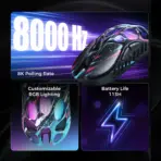 GravaStar Mercury X Pro Neon Graffiti Tri Mode Wireless Gaming Mouse, PAW3950, 32000 DPI, 8K Polling, 49g Ultra Light,  RGB, Magnesium Skeleton, 5 Programmable Buttons, 110H Battery - Image 10
