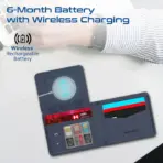 Promate ProWallet Blue Apple Find My Smart Wallet Bluetooth 5.2 RFID Blocking Wireless Charging 110mAh Battery 6 Month Standby Built In Speaker Anti Lost Leather Wallet - Image 2