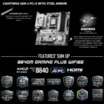 MSI B840M Gaming Plus WiFi6E AM5 mATX Motherboard, DDR5 8000+ OC PCIe 4.0 Dual M.2 2.5G LAN WiFi 6E USB 10Gbps AI Cooling 7+2+1 Power, Supports AMD Ryzen™ 9000  8000 7000 Series  - Image 6
