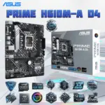 ASUS Prime H610M-A D4 mic-ATX DDR4 Motherboard, LGA1700, 2 x DIMM up to 64GB, PCIe 4.0, Dual M.2, USB 3.2 Gen2, HDMI DP D-Sub, Intel 1Gb LAN, Aura Sync, for Intel® Core 14th  13th  12th Gen