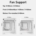 DeepCool CL660 WH Split Dual-Chamber  ATX Panoramic Case, 2 Build-in ARGB Reverse Fans, 360mm Radiator Support, 388mm GPU Clearance, 175mm Cooler, Front PSU, USB-C, High Airflow | WHITE - Image 7