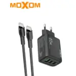 MOXOM MX HC158 65W GaN PD Wall Charger With Dual USB C And USB A Ports, QC 18W Fast Charging, PPS Support, EU Plug, Type C Cable Included, Compact Design