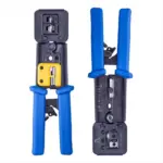 RJ45 Pass Through Crimping Tool Cat5 Cat6 Network Crimper With Wire Cutter Stripper RJ11 RJ12 Compatible Carbon Steel Build TPR Grip Open Crystal Head Blue Black Tool