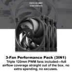 DeepCool FD12 V2 3IN1 120mm PWM Fan Kit 3 Pack, High Static Pressure 4.15 mmAq, 79.89 CFM Airflow, 500-2500 RPM Hydro Bearing, Low Noise, Performance Cooling |  SOLID BLACK - Image 2
