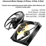 DeepCool FD12 V2 3IN1 120mm PWM Fan Kit 3 Pack, High Static Pressure 4.15 mmAq, 79.89 CFM Airflow, 500-2500 RPM Hydro Bearing, Low Noise, Performance Cooling |  SOLID BLACK - Image 5