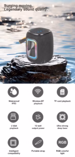 KISONLI Q25 Wireless Bluetooth RGB Speaker , 12 Watt Output , TF Card Playback , Dual Diaphragm Strong Deep Bass , IPX5 Waterproof , TWS 1 + 1 , AUX and Bluetooth Connectivity | RED  - Image 4