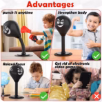 Desktop Punching Bag With Suction Cup Stable Base, PU Boxing Ball, Durable Spring Reflex Trainer, Stress Relief Toy, 40cm Height, Heavy Duty Base Office Desk Speed Ball | BLACK  - Image 6