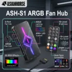 AsiaHorse ASH-S1 ARGB Fan Hub – 9-Port PWM + ARGB Controller, 20 Preset Effects, Color-Learning Mode, Remote Control, Aura Sync Compatible