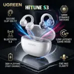 UGREEN HiTune S3 Open Ear Bluetooth 5.4 Earbuds 30H Playtime IPX5 Waterproof Clip-On Headphones, 12mm Drivers, ENC Mic, Low Latency Game Mode | White