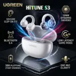 UGREEN HiTune S3 Open Ear Bluetooth 5.4 Earbuds 30H Playtime IPX5 Waterproof Clip-On Headphones, 12mm Drivers, ENC Mic, Low Latency Game Mode | White