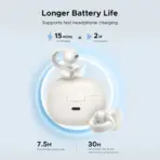UGREEN HiTune S3 Open Ear Bluetooth 5.4 Earbuds 30H Playtime IPX5 Waterproof Clip-On Headphones, 12mm Drivers, ENC Mic, Low Latency Game Mode | White - Image 5