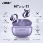 UGREEN HiTune S3 Open Ear Bluetooth 5.4 Earbuds 30H Playtime IPX5 Waterproof Clip-On Headphones, 12mm Drivers, ENC Mic, Low Latency Game Mode | Purple