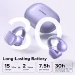 UGREEN HiTune S3 Open Ear Bluetooth 5.4 Earbuds 30H Playtime IPX5 Waterproof Clip-On Headphones, 12mm Drivers, ENC Mic, Low Latency Game Mode | Purple - Image 5
