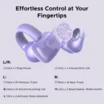 UGREEN HiTune S3 Open Ear Bluetooth 5.4 Earbuds 30H Playtime IPX5 Waterproof Clip-On Headphones, 12mm Drivers, ENC Mic, Low Latency Game Mode | Purple - Image 6