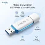 Philips Snow Edition 512GB USB 3.0 Flash Drive, SuperSpeed Data Storage, Plug And Play, LED Indicator, Compact Design, Universal Compatibility For PC Laptop Mac Linux | FM51FD75B/97