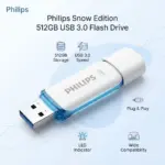 Philips Snow Edition 512GB USB 3.0 Flash Drive, SuperSpeed Data Storage, Plug And Play, LED Indicator, Compact Design, Universal Compatibility For PC Laptop Mac Linux | FM51FD75B/97