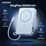 UGREEN MagFlow 10000mAh Magnetic Power Bank, Qi2 25W Wireless Charging, 30W USB-C Built-In Cable, 17 Magnet Snap for MagSafe , Fast Charge for iPhone 12-17 Compatible | BLUE 
