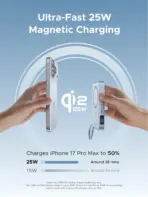UGREEN MagFlow 10000mAh Magnetic Power Bank, Qi2 25W Wireless Charging, 30W USB-C Built-In Cable, 17 Magnet Snap for MagSafe , Fast Charge for iPhone 12-17 Compatible | BLUE  - Image 2