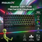 Mouschi Blaster 60 Percent Mechanical Keyboard with Red Switch, RGB 17 Modes, Hot Swappable, Anti Ghosting, Floating Keycaps, USB Wired, Compact Gaming Keyboard | BLACK