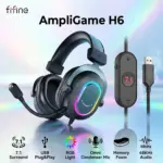 FIFINE AmpliGame H6 USB Gaming Headset with RGB & 7.1 Surround Sound, Omni Condenser Mic, 48KHz, USB-A, Lightweight Memory Foam Breathable Ear Cushions, Streaming Headphones on PS4/PS5 | BLACK