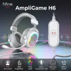 FIFINE AmpliGame H6 USB Gaming Headset with RGB & 7.1 Surround Sound, Omni Condenser Mic, 48KHz, USB-A, Lightweight Memory Foam Breathable Ear Cushions, Streaming Headphones on PS4/PS5 | WHITE / SILVER