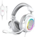 FIFINE AmpliGame H6 USB Gaming Headset with RGB & 7.1 Surround Sound, Omni Condenser Mic, 48KHz, USB-A, Lightweight Memory Foam Breathable Ear Cushions, Streaming Headphones on PS4/PS5 | WHITE / SILVER - Image 2