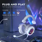 FIFINE AmpliGame H6 USB Gaming Headset with RGB & 7.1 Surround Sound, Omni Condenser Mic, 48KHz, USB-A, Lightweight Memory Foam Breathable Ear Cushions, Streaming Headphones on PS4/PS5 | WHITE / SILVER - Image 7