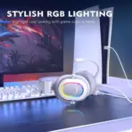 FIFINE AmpliGame H6 USB Gaming Headset with RGB & 7.1 Surround Sound, Omni Condenser Mic, 48KHz, USB-A, Lightweight Memory Foam Breathable Ear Cushions, Streaming Headphones on PS4/PS5 | WHITE / SILVER - Image 8