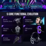 FIFINE AmpliGame H13 USB Gaming Headset RGB 7.1 Surround Sound 50mm Drivers Active Noise Cancelling Mic 48KHz EQ Control Inline Controller Gaming Headphones | BLACK - Image 3