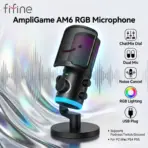 FIFINE AmpliGame AM6 RGB Gaming PC Condenser Microphone, Dual-Mic Noise Canceling for Podcast/Twitch/Discord, ChatMix Dial, Cardioid 70Hz–20KHz, USB Plug & Play, For PC Mac PS4 PS5