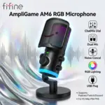 FIFINE AmpliGame AM6 RGB Gaming PC Condenser Microphone, Dual-Mic Noise Canceling for Podcast/Twitch/Discord, ChatMix Dial, Cardioid 70Hz–20KHz, USB Plug & Play, For PC Mac PS4 PS5