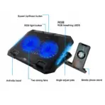 S900 Gaming Laptop Cooling Pad For 12”–17” Laptops, Dual 140mm Fans 1200RPM, RGB 10 Modes + Blue LED Fans, Adjustable Speed Pulley, USB Powered 5V, Slim Design With Phone Holder - Image 3