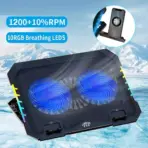 S900 Gaming Laptop Cooling Pad For 12”–17” Laptops, Dual 140mm Fans 1200RPM, RGB 10 Modes + Blue LED Fans, Adjustable Speed Pulley, USB Powered 5V, Slim Design With Phone Holder - Image 2