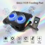 S900 Gaming Laptop Cooling Pad For 12”–17” Laptops, Dual 140mm Fans 1200RPM, RGB 10 Modes + Blue LED Fans, Adjustable Speed Pulley, USB Powered 5V, Slim Design With Phone Holder