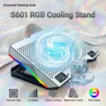 S601 Laptop Cooling Pad For 12”–17” Laptops, 160mm Fan 750RPM Ultra-Quiet, RGB Lighting, 6-Level Adjustable Stand, Aluminum Surface, USB Powered 5V