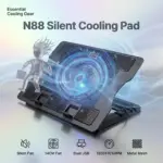 N88 Laptop Cooling Pad For 12”–15.6” Laptops With 14CM Silent Fan, Dual USB Ports, Metal Mesh Surface, 47.35CFM Airflow, 25dBA Quiet Operation, 5° Ergonomic Tilt, USB 5V 