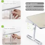 Foldable Laptop Desk 60×33cm with Adjustable Height 24–32cm, 0–36° Tilt ,Wooden MDF Panel, Aluminum Legs ,With Wrist Soft Strip, Portable Bed Table For 14” 15” 17” Laptops  | Beige - Image 7