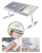 Foldable Laptop Desk 60×33cm with Adjustable Height 24–32cm, 0–36° Tilt ,Wooden MDF Panel, Aluminum Legs ,With Wrist Soft Strip, Portable Bed Table For 14” 15” 17” Laptops  | Beige - Image 6
