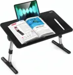 Foldable Laptop Mini Desk 52×30cm Adjustable Height 24–32cm 0–36° Tilt MDF Panel Aluminum Legs With Wrist Pad Tablet Groove Portable Bed Table For 14”–17” Laptops Black - Image 2