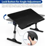 Foldable Laptop Mini Desk 52×30cm Adjustable Height 24–32cm 0–36° Tilt MDF Panel Aluminum Legs With Wrist Pad Tablet Groove Portable Bed Table For 14”–17” Laptops Black - Image 5