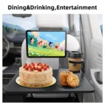 Rear Car Seat Tray Table, Universal Fit Foldable Stand With Cup Holder & MagSafe Mount, Metal Frame, Sturdy Grip, Portable Dining Work Entertainment Car Tray  - Image 2