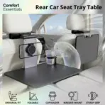 Rear Car Seat Tray Table, Universal Fit Foldable Stand With Cup Holder & MagSafe Mount, Metal Frame, Sturdy Grip, Portable Dining Work Entertainment Car Tray 