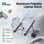 H-Shape Laptop Stand Aluminum 6-Level Adjustable With Damping Shaft Foldable Pocket Size Cooling Ergonomic For Laptops Tablets MacBooks 215g Silver Black