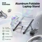 H-Shape Laptop Stand Aluminum 6-Level Adjustable With Damping Shaft Foldable Pocket Size Cooling Ergonomic For Laptops Tablets MacBooks 215g Silver Black