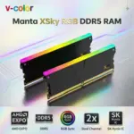 V-Color Manta XSky RGB DDR5 16GB 6000MT/s CL30 1.35V EXPO RAM Kit (2x 8GB), SK Hynix IC, AMD AM5 Optimized, RGB Sync, On-Die ECC, High Performance Gaming Memory | BLACK ~ TMXSAL8G60830KWK
