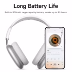 HOCO W55 Wireless Bluetooth 5.4 Headphones, 90H Battery, 800mAh, 40mm Drivers, TF Card, AUX, Built-In Mic, Closed Design, Multi Mode | SILVER - Image 7
