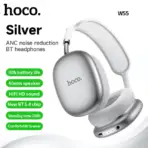 HOCO W55 Wireless Bluetooth 5.4 Headphones, 90H Battery, 800mAh, 40mm Drivers, TF Card, AUX, Built-In Mic, Closed Design, Multi Mode | SILVER - Image 2