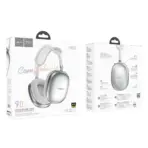HOCO W55 Wireless Bluetooth 5.4 Headphones, 90H Battery, 800mAh, 40mm Drivers, TF Card, AUX, Built-In Mic, Closed Design, Multi Mode | SILVER - Image 12