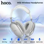 HOCO W55 Wireless Bluetooth 5.4 Headphones, 90H Battery, 800mAh, 40mm Drivers, TF Card, AUX, Built-In Mic, Closed Design, Multi Mode | SILVER